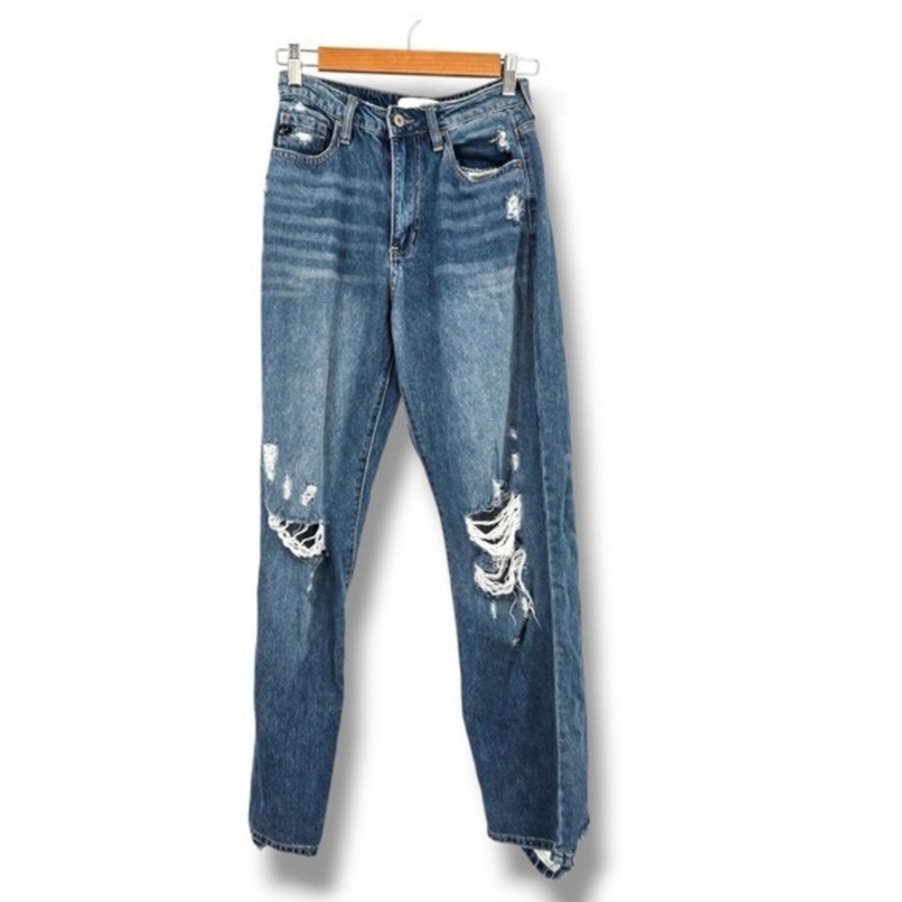 KanCan Distressed‎ Mom Jeans High Rise Ripped Denim Blue Jeans Size 5/26